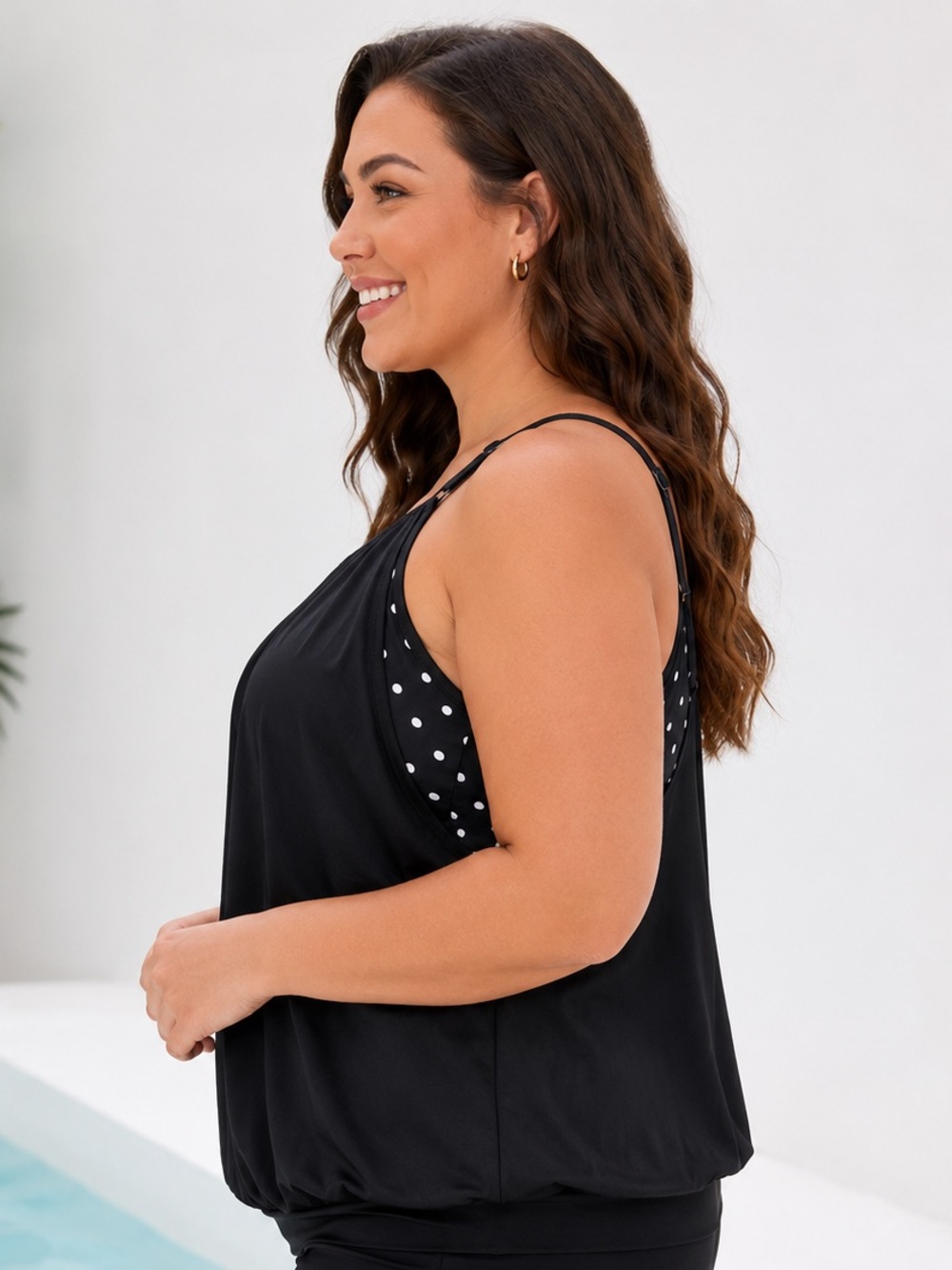 Lane Bryant Cacique Black No Wire Tankini Top Polka Dot Plus Size 20